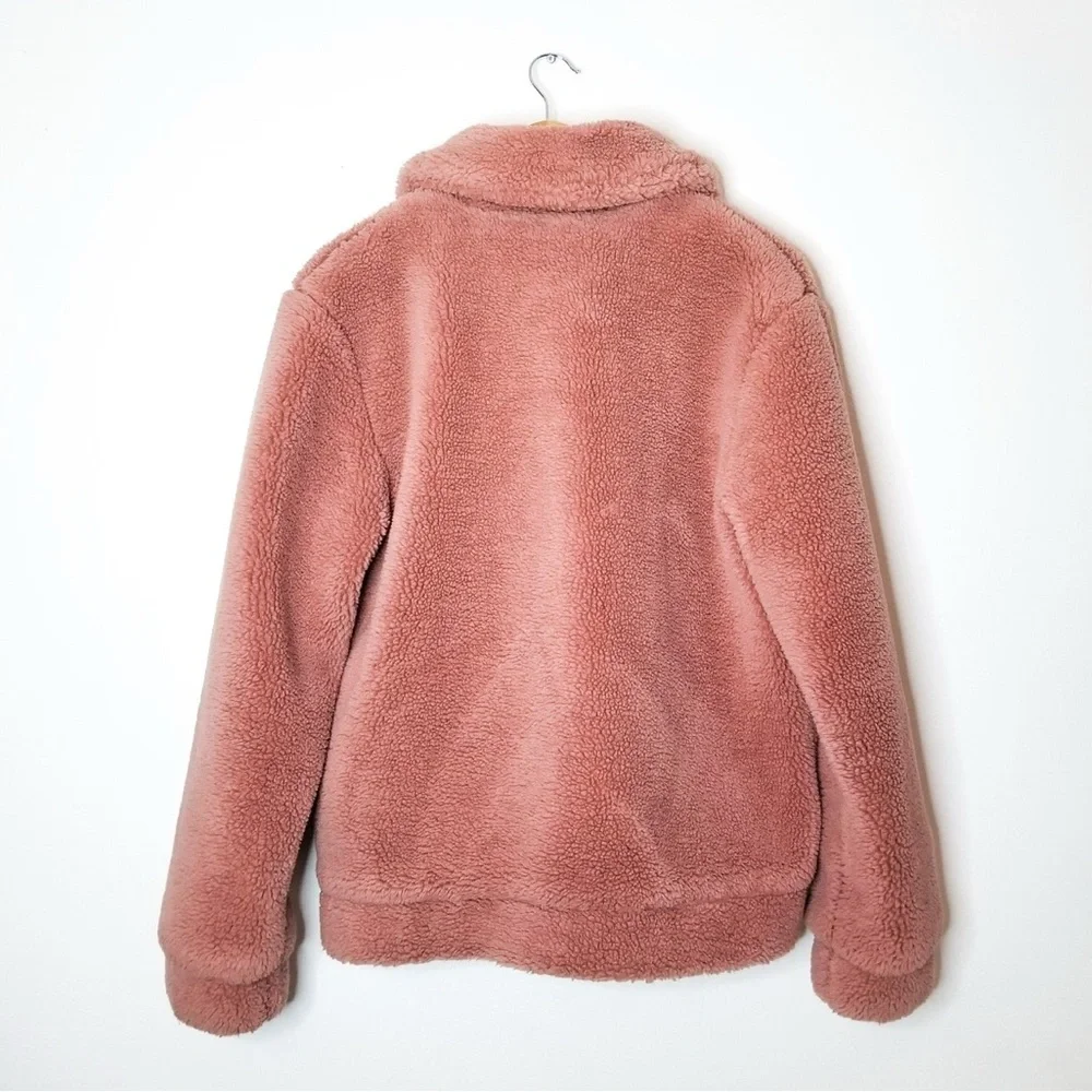 Anthropologie Elodie Pink Teddy Faux Fur Sherpa Shearling Jacket w/ Pockets - Picture 8 of 9